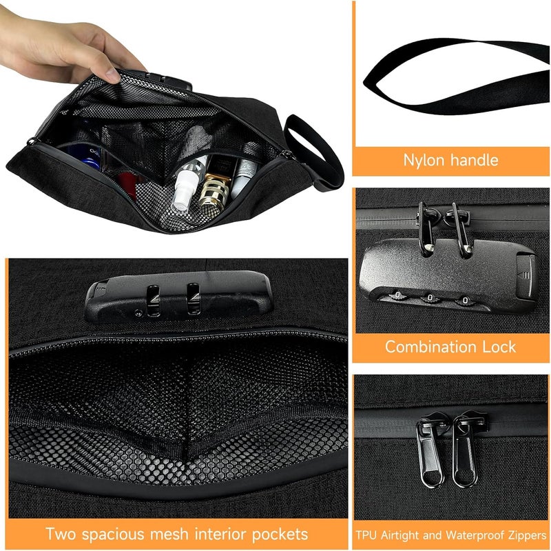 BOJLY Smell Proof Bag with Combination Lock 12.5 inch x 7.5 inch Waterproof Zipper Organizer for Travel Tote Bag Black - Image 3